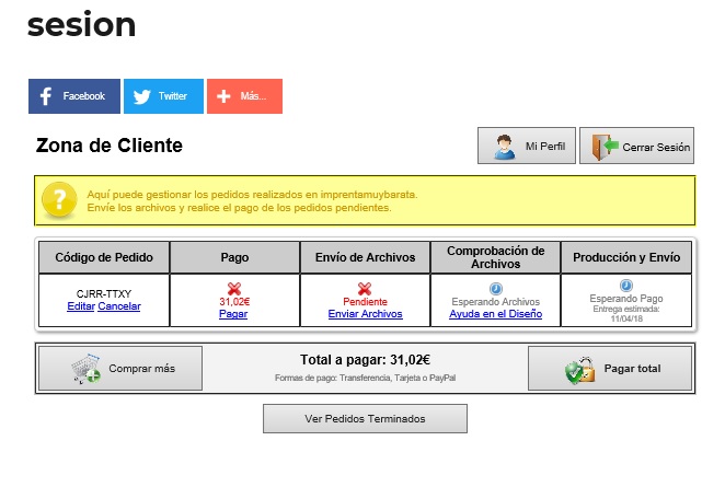 zona de cliente - como hacer un pedido